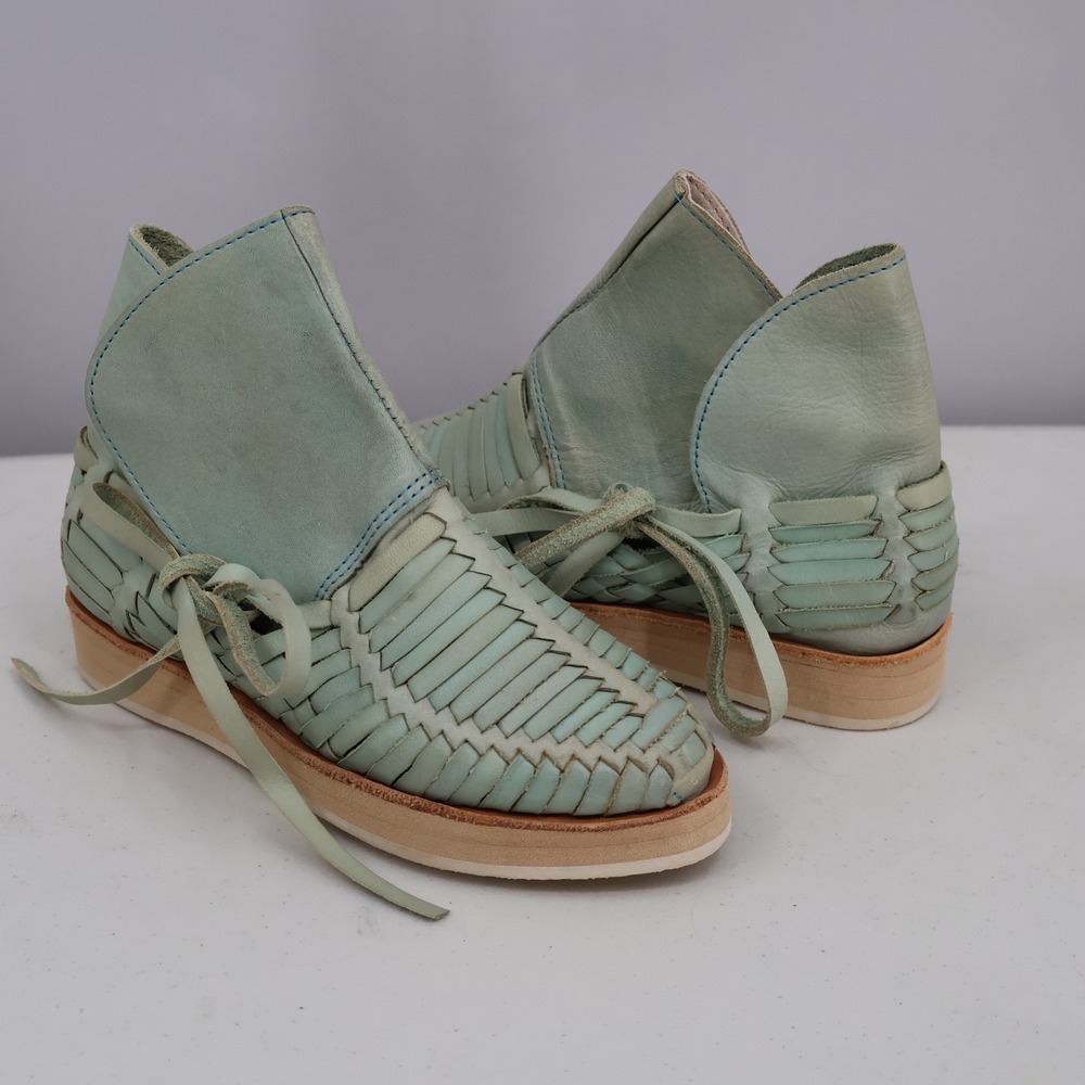 Kukul Huarache Woven Leather Boots Womens 6 Aqua Boho Artisinal Coastal Festival